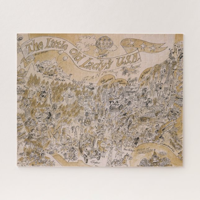 Little Old Lady's U.S.A. Map (Cartoon) Jigsaw Puzzle (Horizontal)