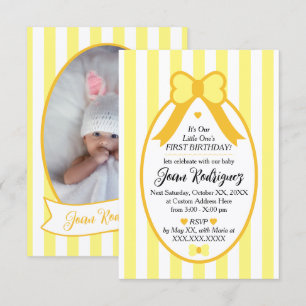 Little One Bow 1st Birthday Photo Invitations