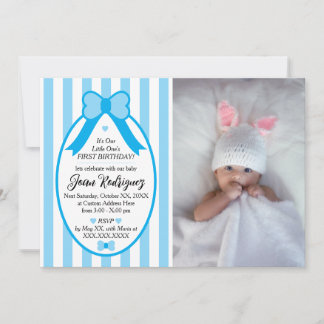Little One Bow 1st Birthday Photo Invitations