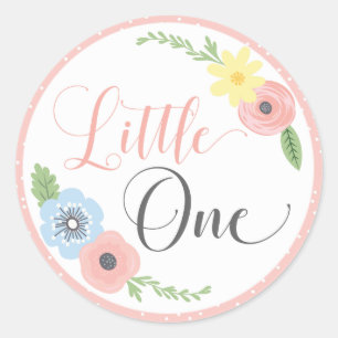 Little One Floral Baby's First Birthday Party Classic Round Sticker