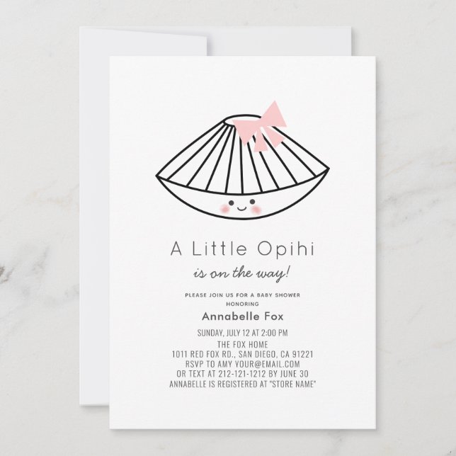 Little Opihi Pink Ribbon Girl Baby Shower Invitation (Front)