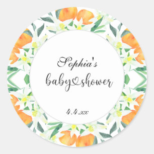 Little orange baby shower classic round sticker