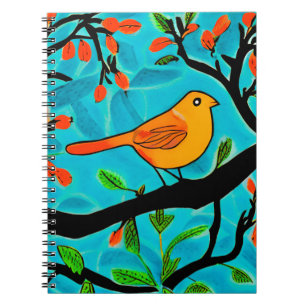Little Orange Bird on a Flowering Branch  Notebook