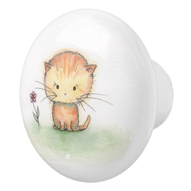 Little Orange Tabby Cat Kitten Illustration Ceramic Knob (Right)