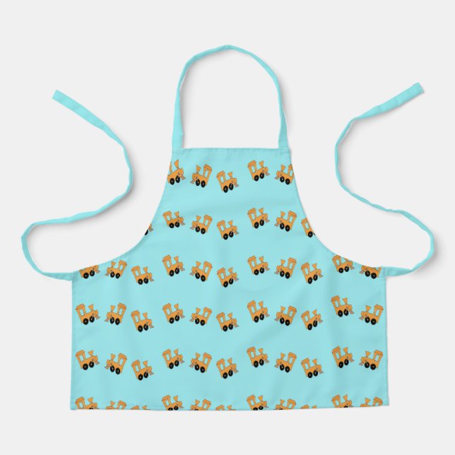 Little orange trains pattern on blue apron (Front)