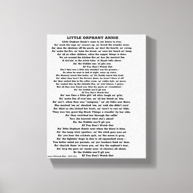 LITTLE ORPHANT ANNIE POEM CANVAS PRINT (Front)