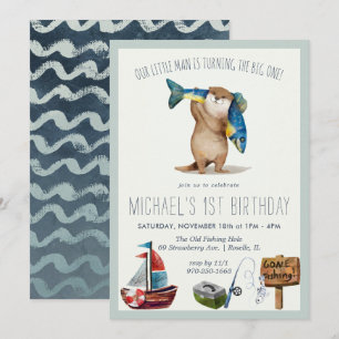 Little Otter Fishing 1st Birthday Invitation