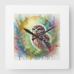 Little Owl 200924AREF128 - Watercolor Square Wall Clock