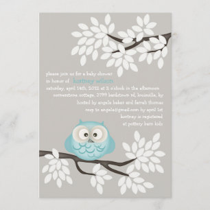 Little Owl & Branches Baby Shower Invitations