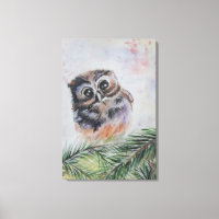 Little Owl Canvas Print Watercolor Painting