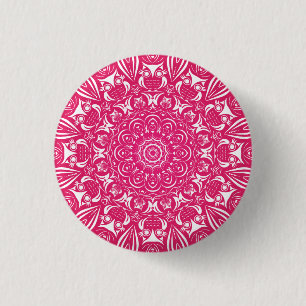 Little owl mandala viva magenta 3 cm round badge