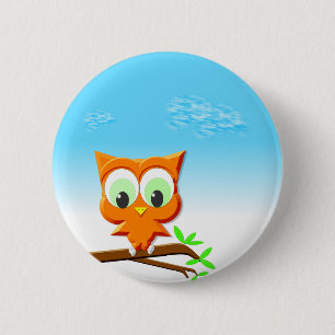 Little Owl on a Branch 6 Cm Round Badge