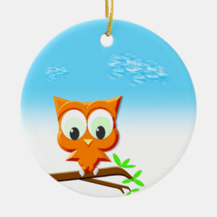 Little Owl on a Branch Ceramic Tree Decoration