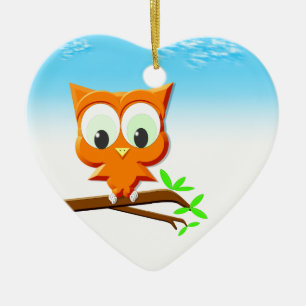 Little Owl on a Branch Ceramic Tree Decoration