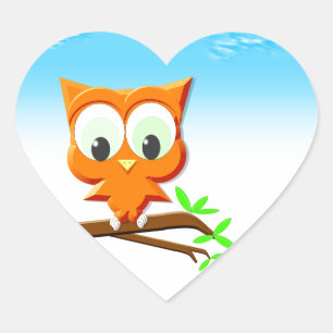 Little Owl on a Branch Heart Sticker