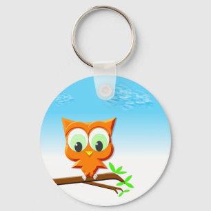 Little Owl on a Branch Key Ring