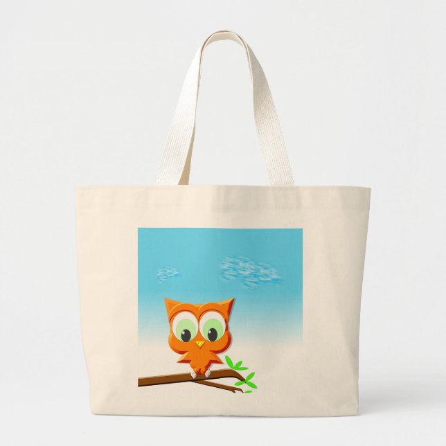 Little Owl on a Branch Large Tote Bag (Front)