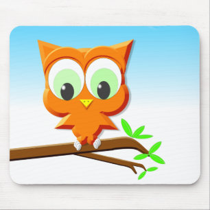 Little Owl on a Branch Mouse Mat