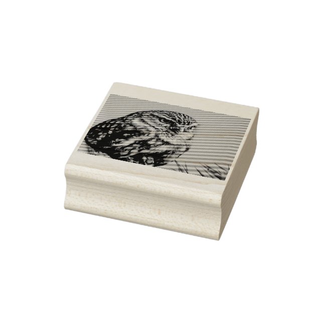 Little owl perched on at tree trunk rubber stamp (Stamp)