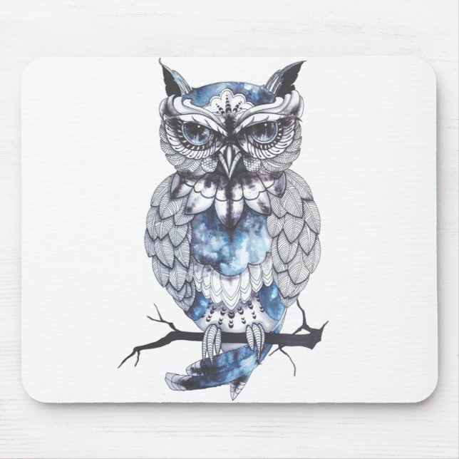 Little Owl Tattoo Flash Idea Cartoon Owl Mouse Mat (Front)