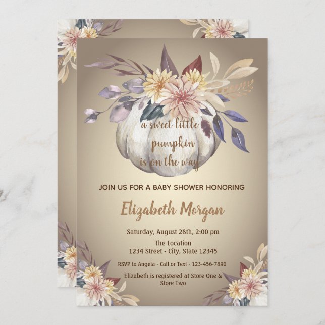 Little Pampkins,Flowers,Autumn Baby Shower  Invitation (Front/Back)