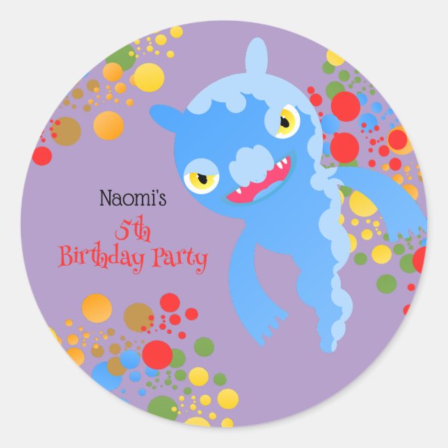 Little Party Monster and confetti Birthday Party Classic Round Sticker (Front)