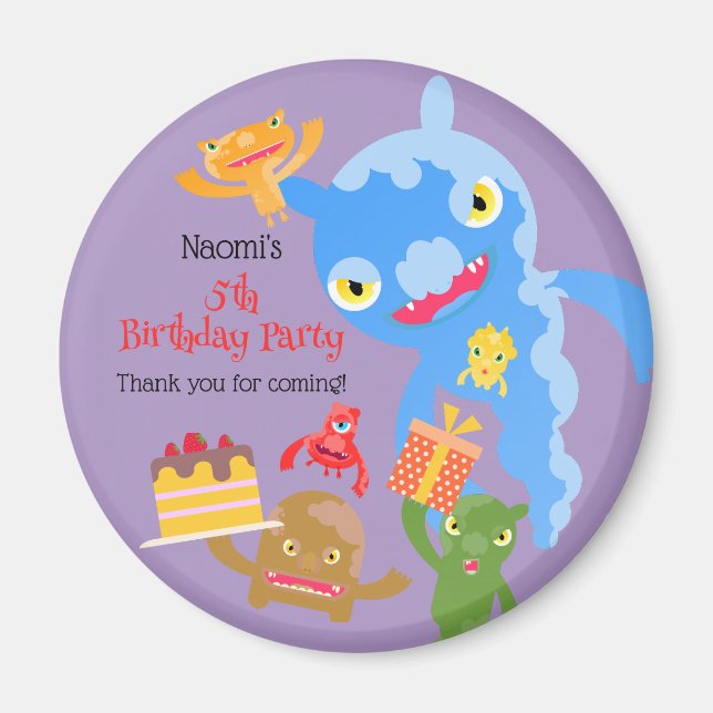 Little Party Monster and confetti Birthday Party Magnet (Front)