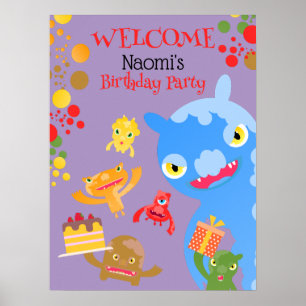 Little Party Monster and confetti Birthday Party Poster
