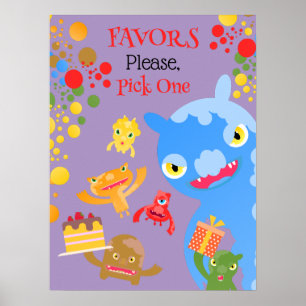 Little Party Monster and confetti Birthday Party Poster