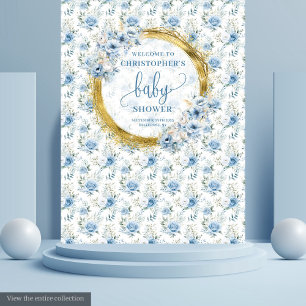 Little pastel blue flowers gold boy baby shower  tapestry