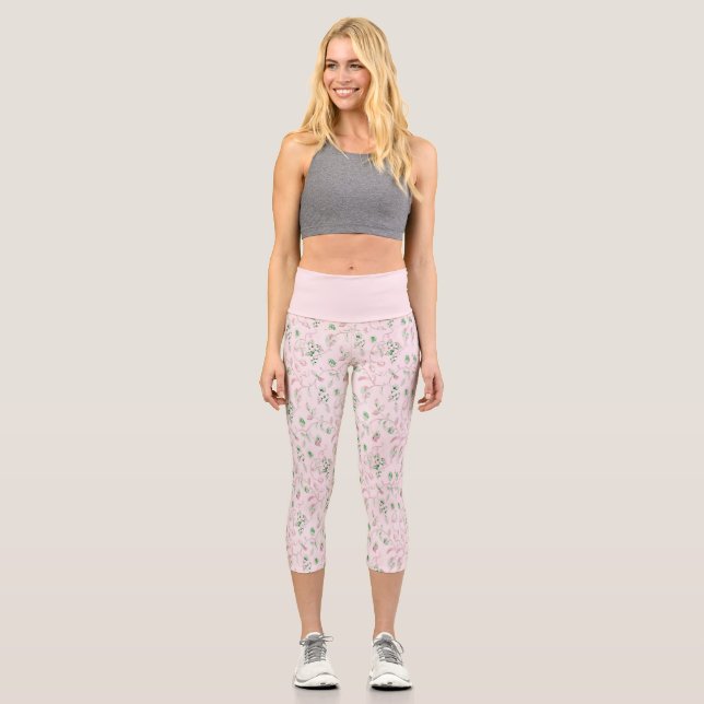 Little Pastel Pink Floral Capri Leggings (Front)
