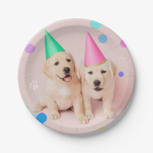 Little Paws two Labrador Puppies Pink  Birthday Paper Plate