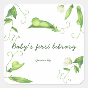 Little Pea Baby Shower - Baby's first library Square Sticker