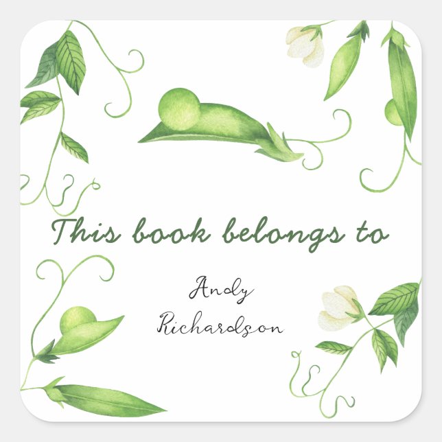 Little Pea Baby Shower - This book belongs to Square Sticker (Front)