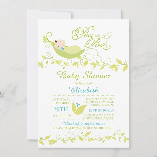 Little Pea In A Pod Boys Baby Shower Invitation (Front)