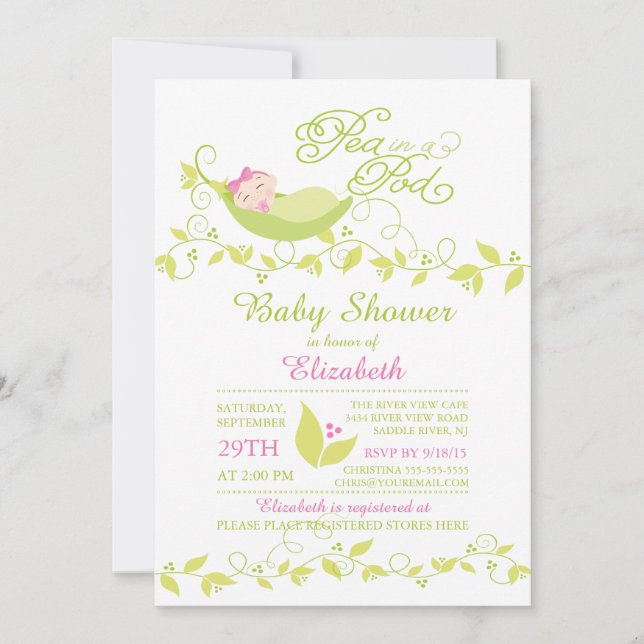 Little Pea In A Pod Girls Baby Shower Invitation (Front)