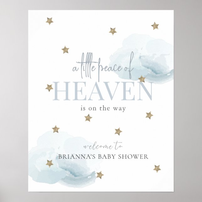 Little Peace Heaven Blue Boy Baby Shower Welcome Poster (Front)