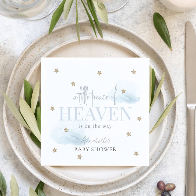 Little Peace of Heaven Blue Boy Baby Shower Napkin (Creator Uploaded)