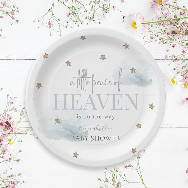 Little Peace of Heaven Blue Boy Baby Shower Paper Plate (Creator Uploaded)
