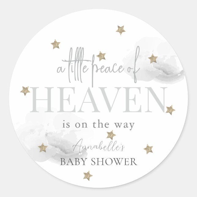 Little Peace of Heaven Grey Baby Shower Classic Round Sticker (Front)