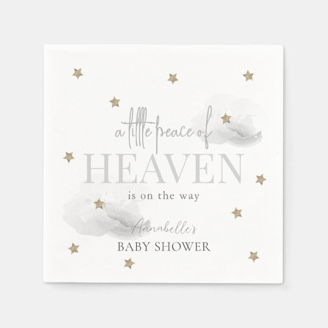 Little Peace of Heaven Grey Baby Shower Napkin (Front)