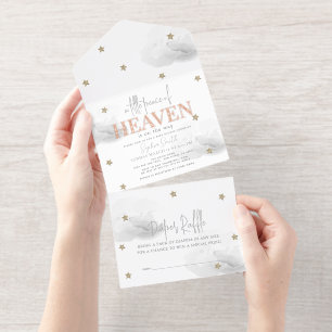 Little Peace of Heaven Grey Cloud Baby Shower Foil All In One Invitation