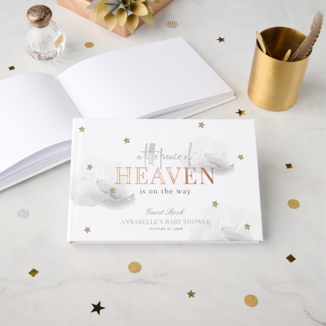 Little Peace of Heaven Grey Cloud Baby Shower Guest Book (Front Open)