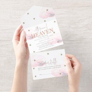 Little Peace of Heaven Pink Cloud Baby Shower Foil All In One Invitation