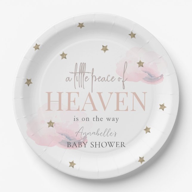 Little Peace of Heaven Pink Girl Baby Shower Paper Plate (Front)