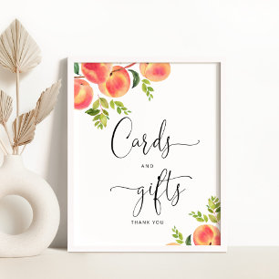 Little peach baby shower cards and gifts sign