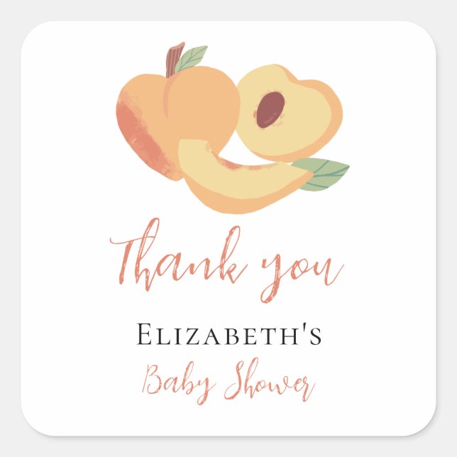 Little Peach Baby Shower Cute Fruit Square Sticker (Front)