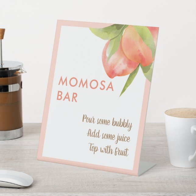 Little Peach Girl Baby Shower Momosa Bar Pedestal Sign (In SItu)