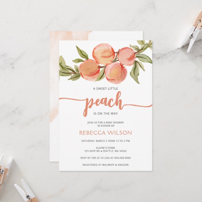 Little Peach is on the Way Baby Shower Invitation (Front/Back In Situ)