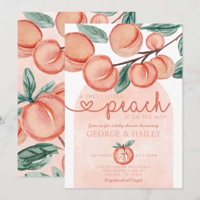 Little Peach is On the Way Baby Shower Invitation (Front/Back)